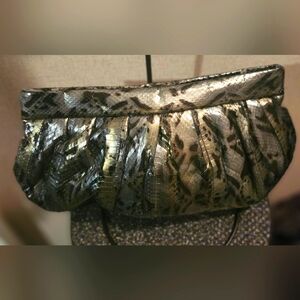 Jasmin black and silver genuine leather and snakeskin clutch EUC